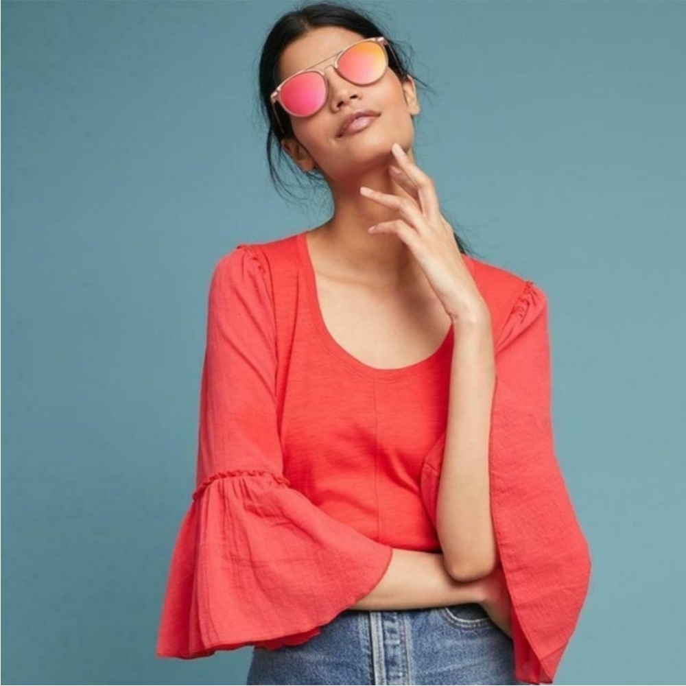 Anthropologie FOSTER BELL-SLEEVED TOP 100% cotton bell sleeved blouse size M